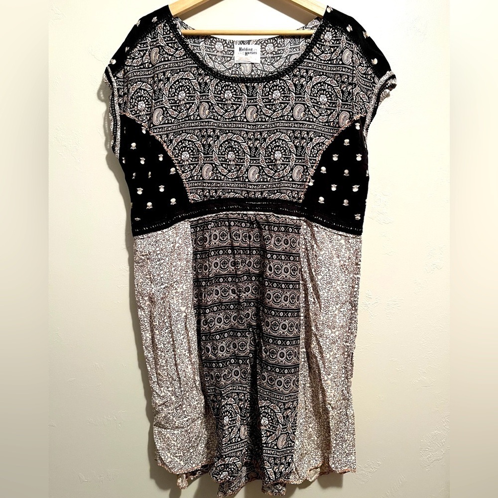 Anthropologie Holding Horses Patterned Women's Dress Size Lrg Flowy Boho Weatern